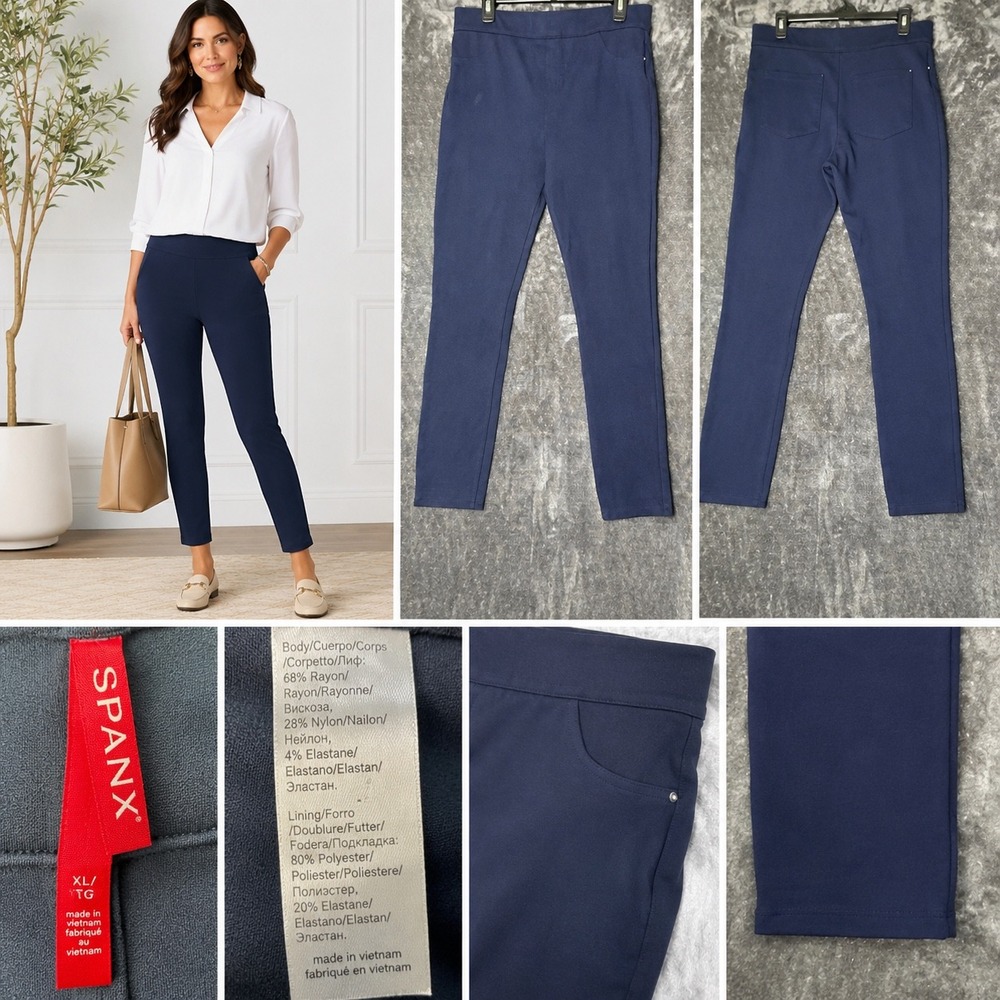 Spanx The Perfect Pant Navy Blue Slim Straight Leg Ponte Trousers A309031 XL T